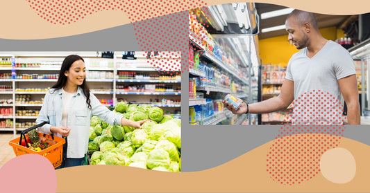 Man and woman shopping healthy food