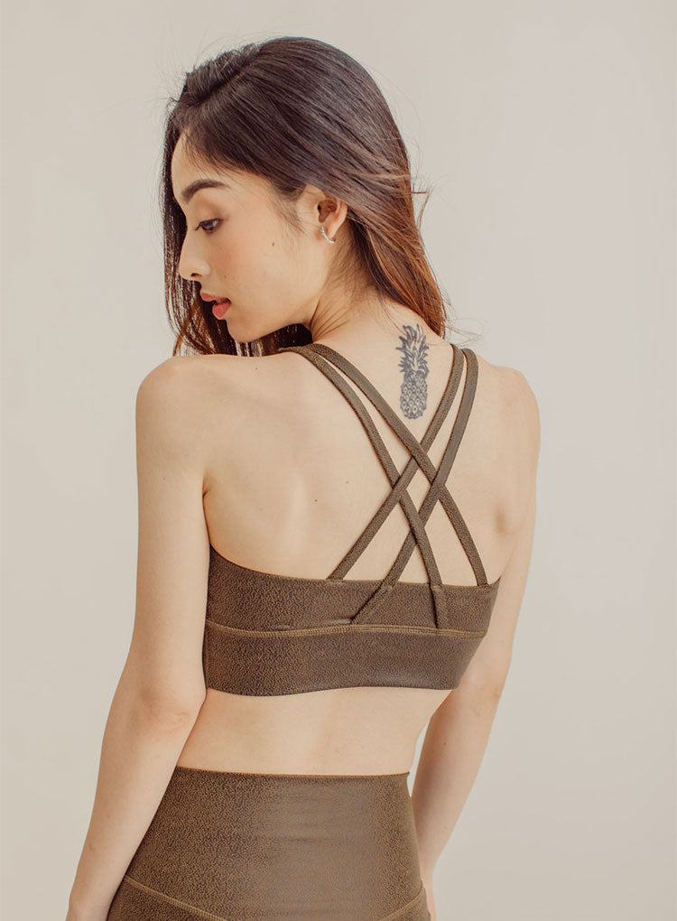 Faux Leather Crossback Bra