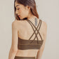 Faux Leather Crossback Bra