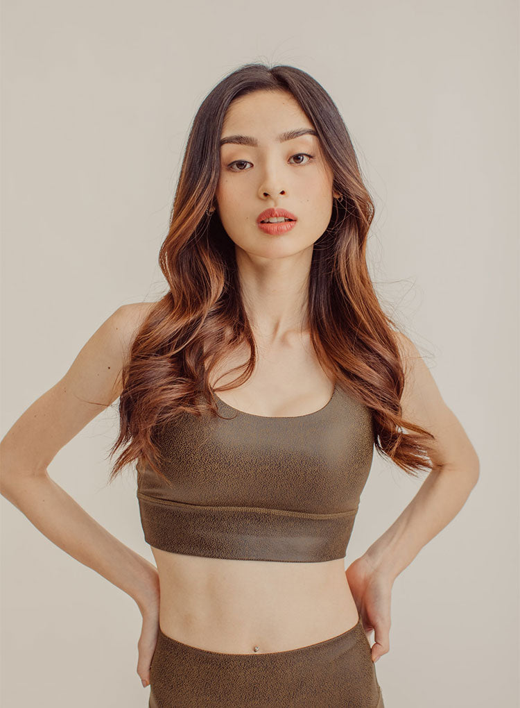 Faux Leather Crossback Bra